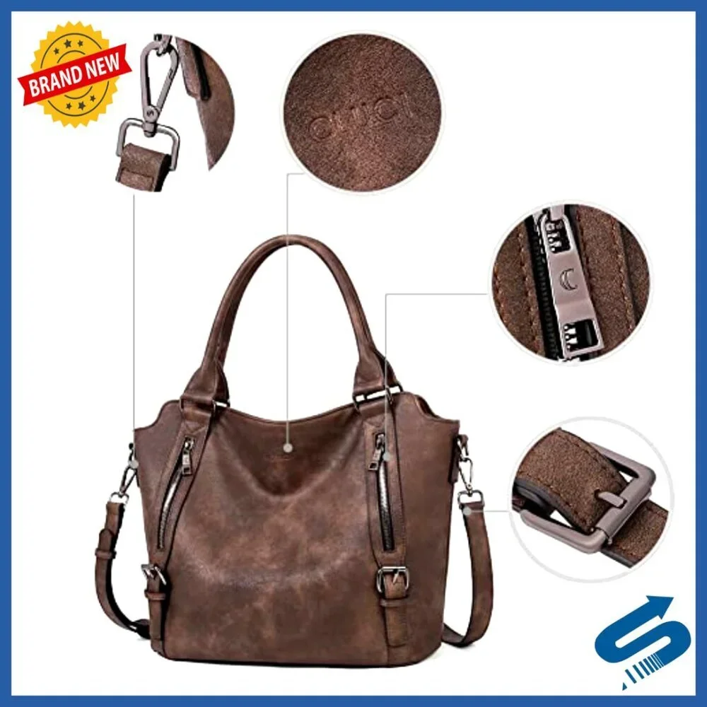 Large Vegan Leather Hobo Bag with Adjustable Strap, Multiple Pockets